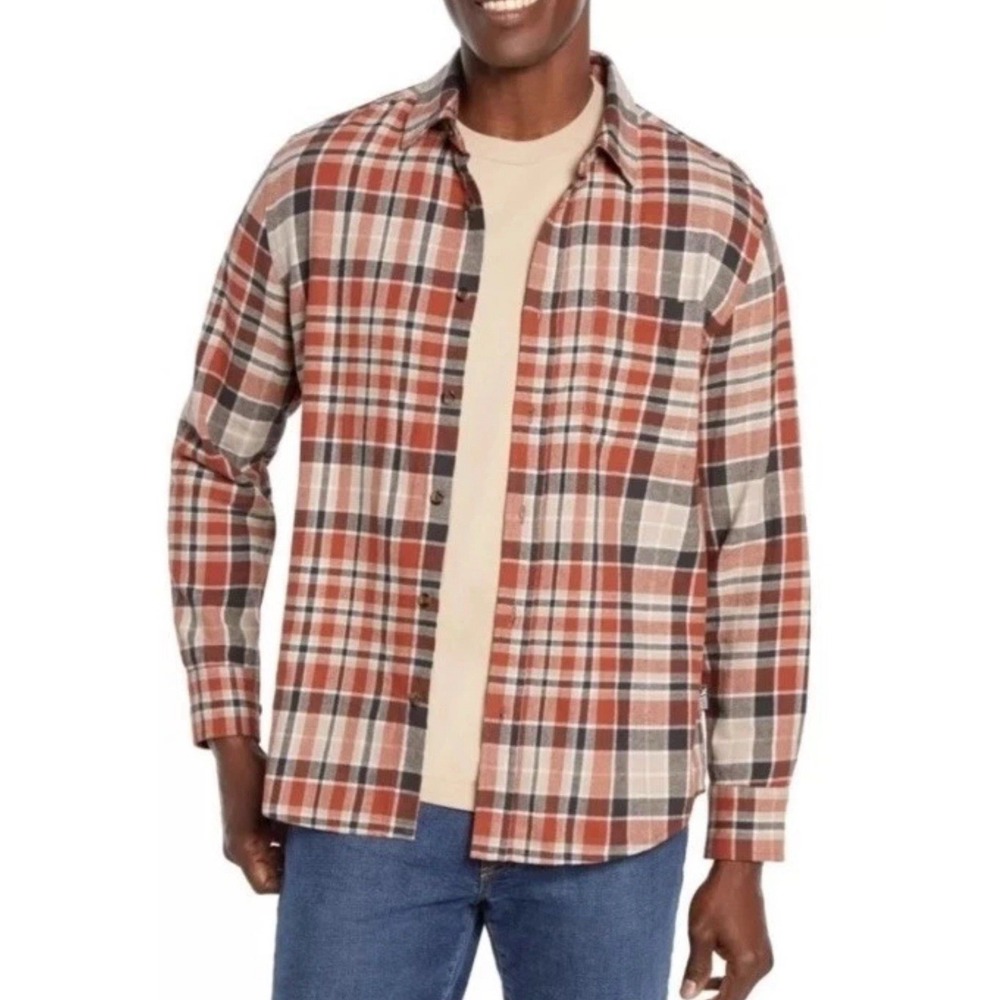 Eddie Bauer Mens Small Flannel‎ Shirt Clay Como  plaid NWT $80